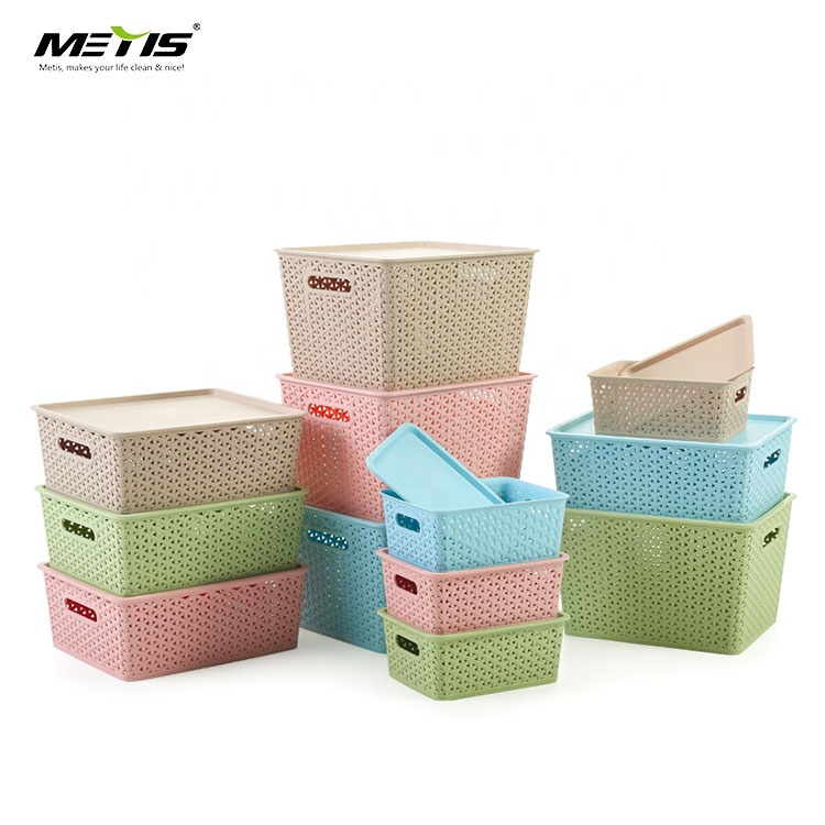 High quality fruit woven plastic rattan storage box basket with lid
