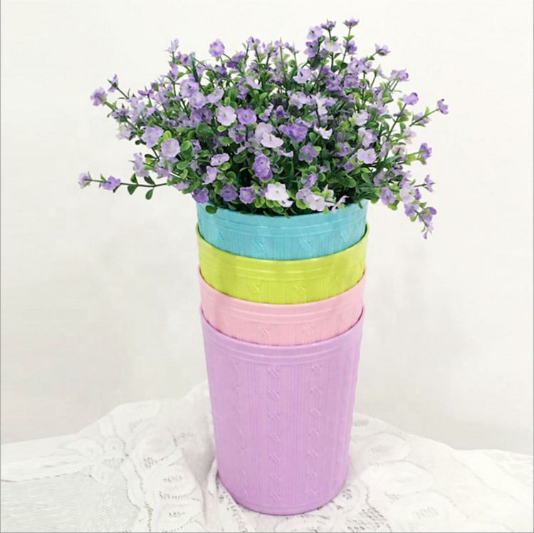 Plastic rattan woven non-slip solid color simple trash bin plastic paper basket