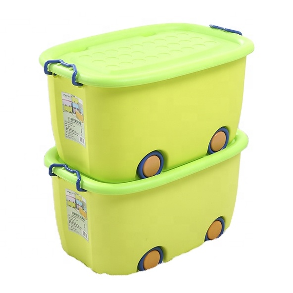 Durable colorful four-wheel doll and toy chest large storage box with lid