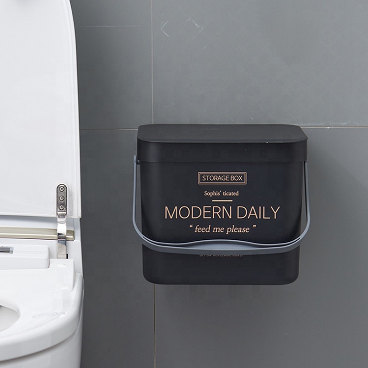 High quality wall-mounted plastic trash can with handle and lid use for home
