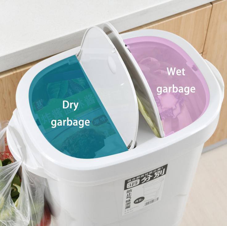 38L Larger Capacity 2 Layers Trash Cans Wet and Dry Garbage Sorting Buckets Metis A7050-1