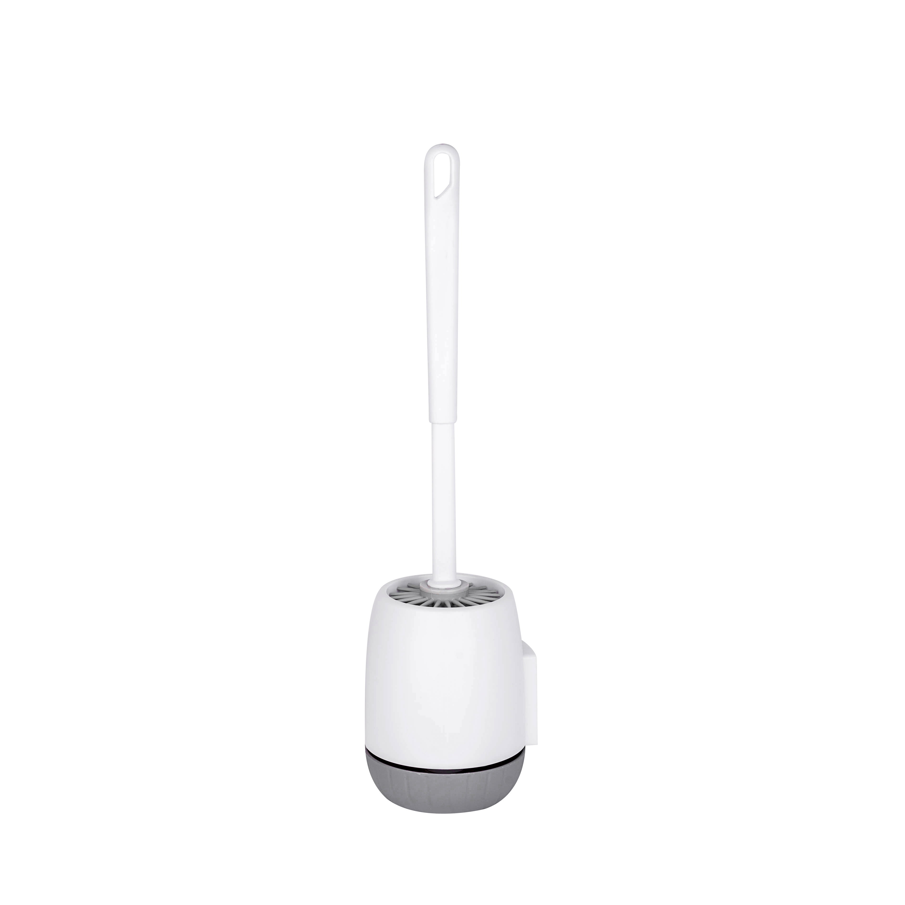 Hot selling fashionable round Long handle household Bathroom plastic Cleaning soft TPR silicon Toilet brush With holder flat set M1001