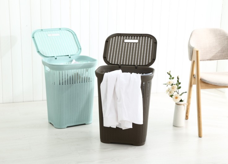 woven plastic bamboo storage boxs Super Big 50L Laundry Basket with Lid