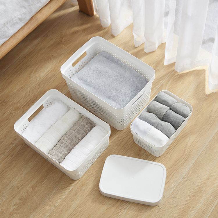 Home living wardrobe organizer plastic storage basket white