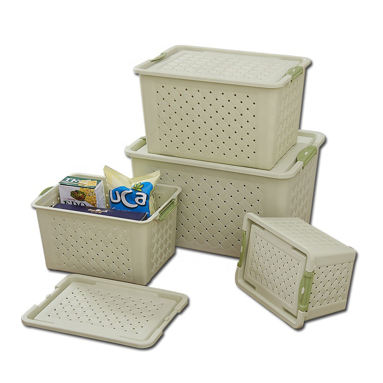 Fashionable Home Usage Plastic Storage Box With Lid,Toy Storage Box Laundry Basket,Snack Woven Storage Basket