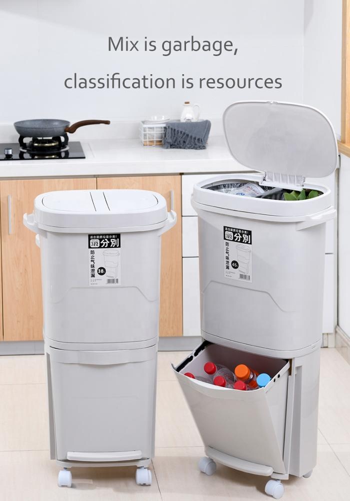 Plastic home recycling garbage bins garbage sorting bin for kitchen