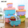 Cute colorful kids toy car storage bins stackable plastic storage box for toys with lid and wheels