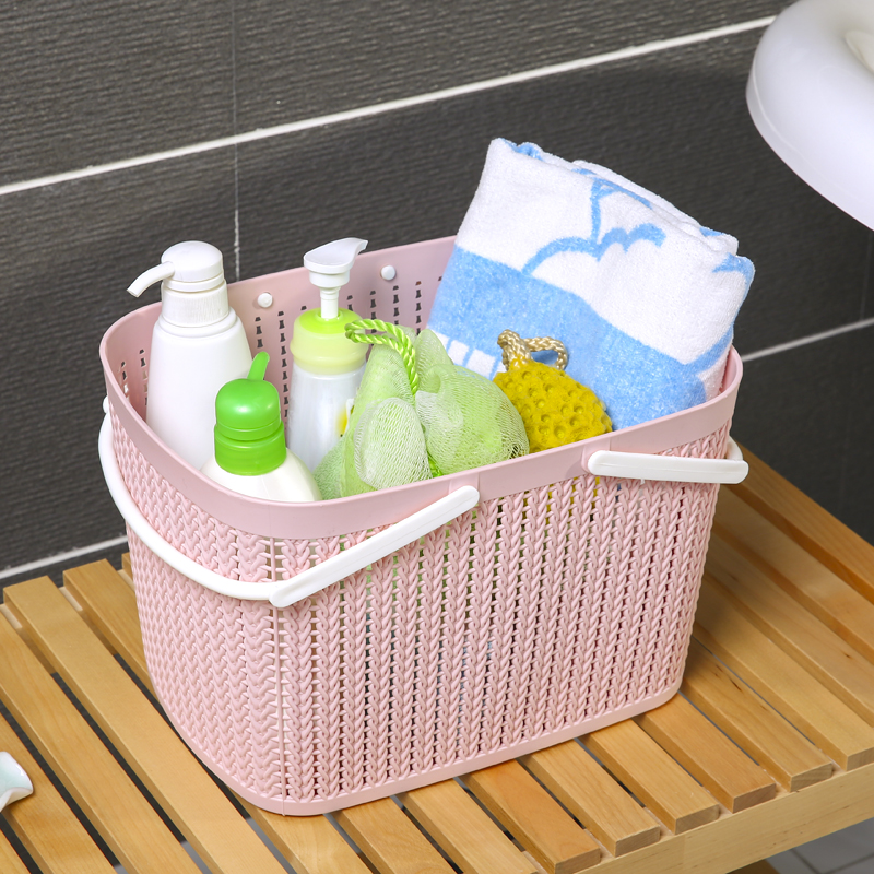 Wholesale plastic bathroom cloth mesh storage baskets with handle